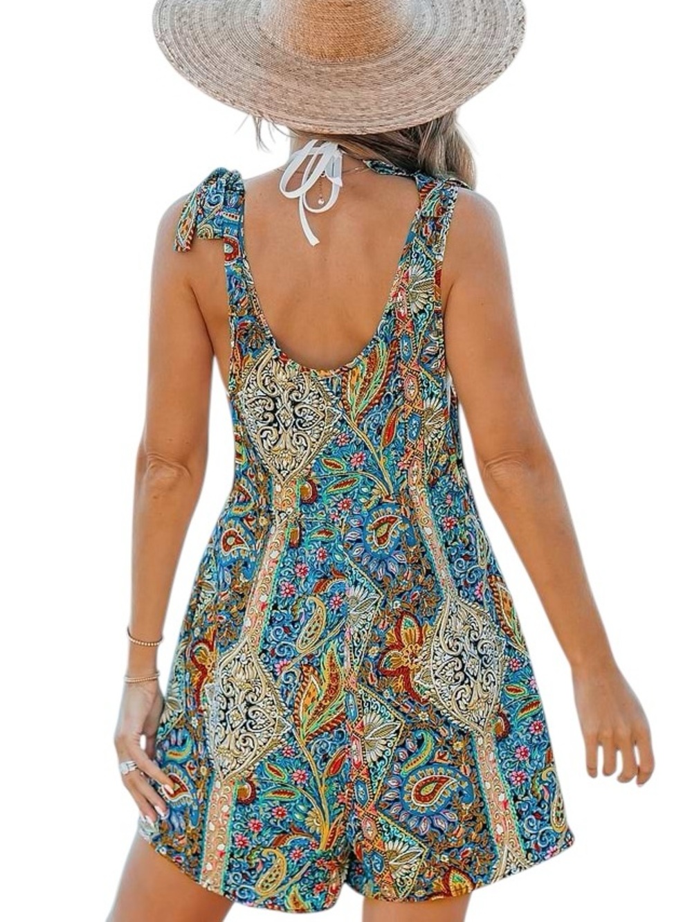 Cupshe Paisley Scoop Neck Tie Shoulder Wide Leg Romper multicolor Size Small - Picture 3 of 9